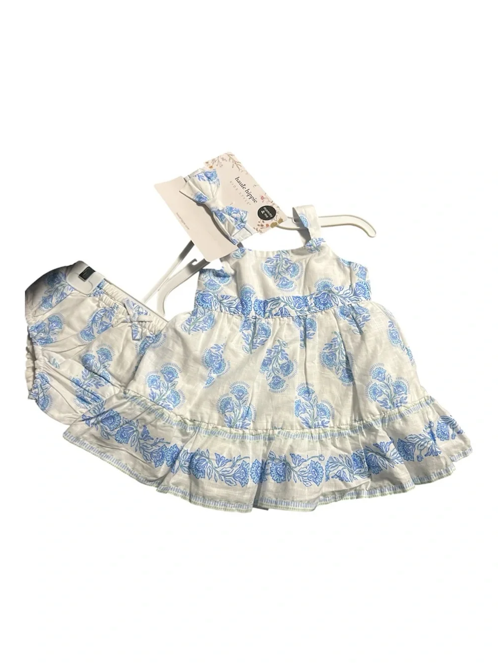 NWT Baby Blue Floral Dress Set - Infant Headband & Bloomers 3-6 months